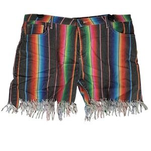 Lucky & Blessed Rainbow Serape Shorts Size 12 Frayed Western Festival